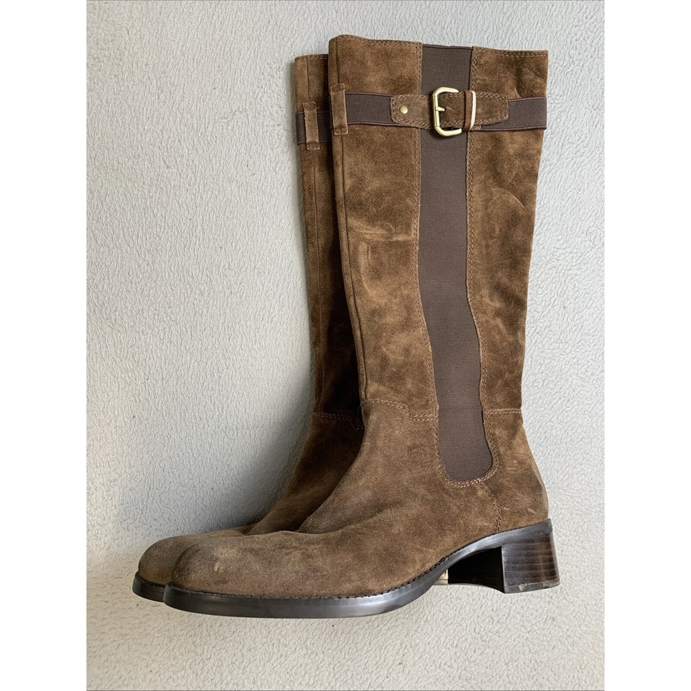 Franco Sarto Boots Women's Size 8M Brown Leather L-June Pull-on‎ With Buckle